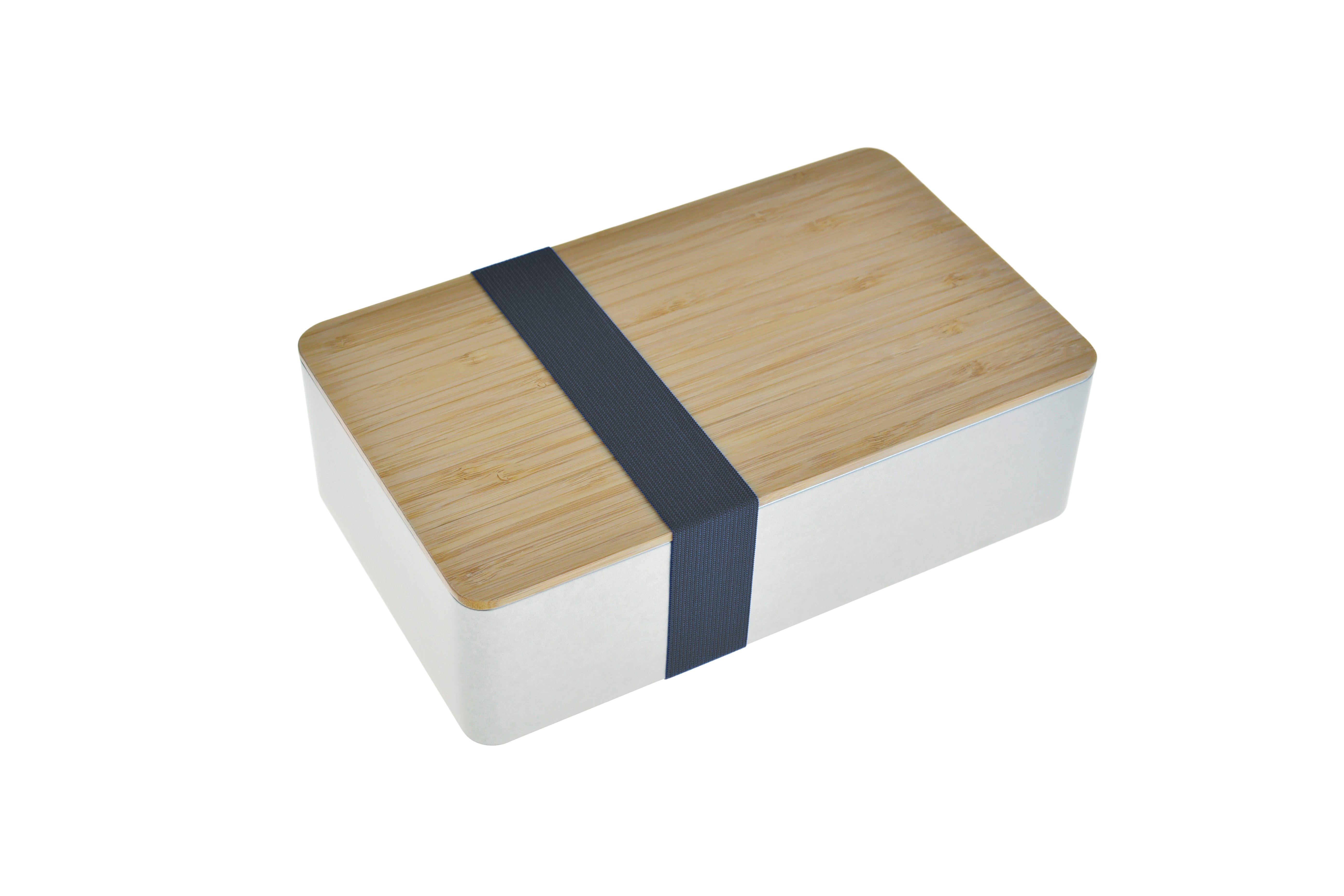 Rectangular metal tin with bamboo lid and black elastic band – Doseplus DSE 31F.