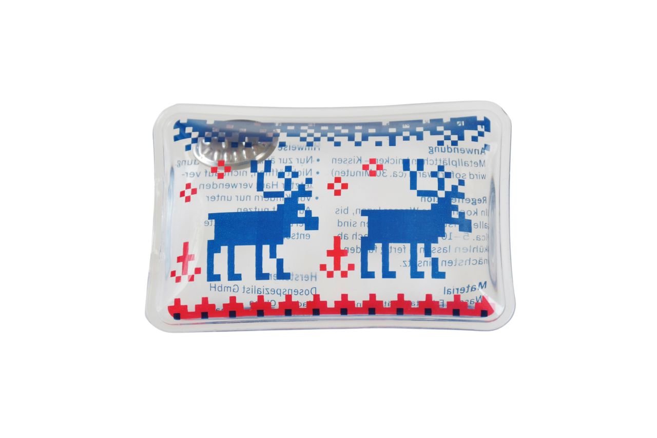 Handwärmer mit Rentiermotiv in Draufsicht – winterliches Accessoire für kalte Tage