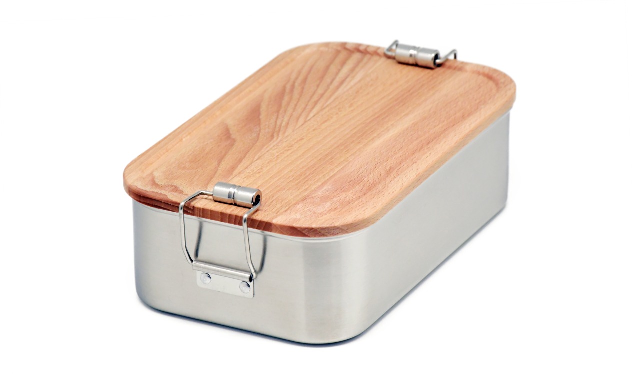 Stainless steel Lunchbox "Waldpicknick" with beech wood-lid