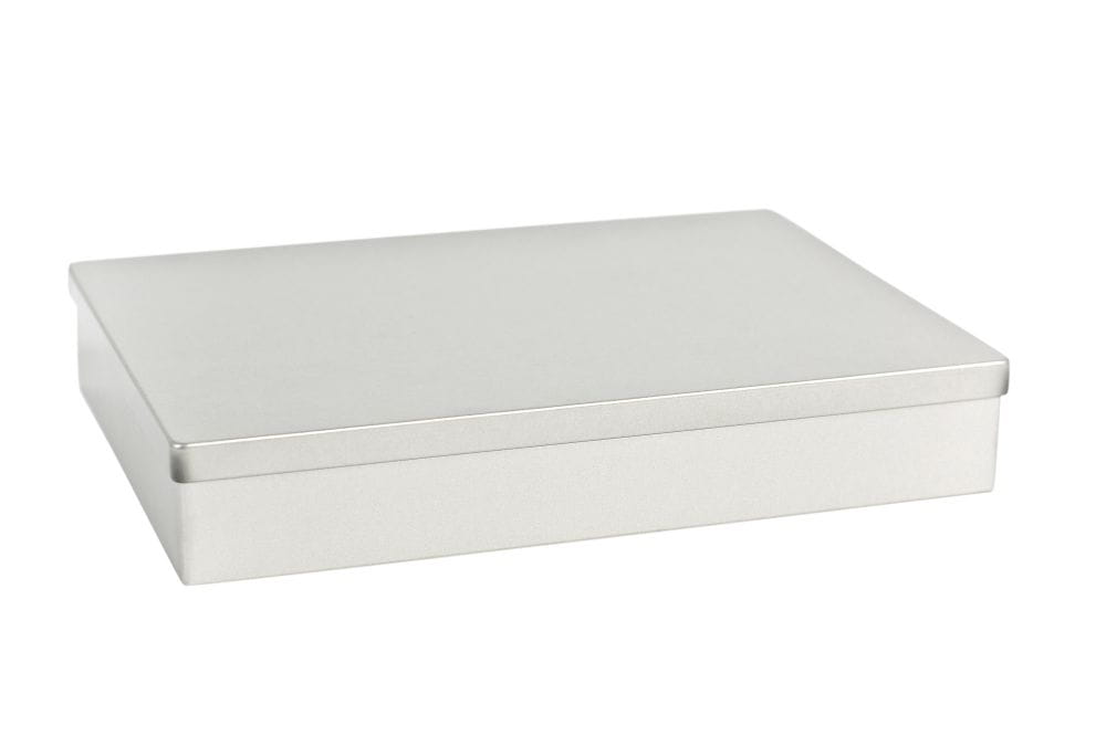 square tin box with slip lid 