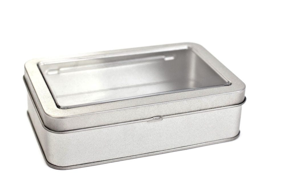 hinged tin case with window